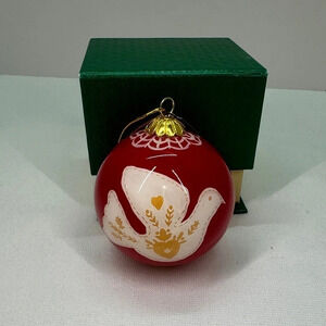Pier 1 Li Bien Christmas Ornament PEACE Red Ball White Dove 2017